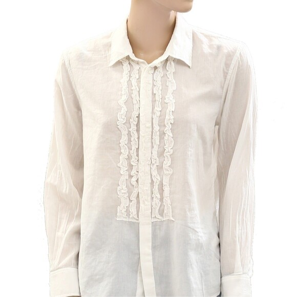 Nili Lotan Nathael Shirt Tunic Top Buttondown Ruffle Cotton Ivory S NEW 283747 - Picture 8 of 10